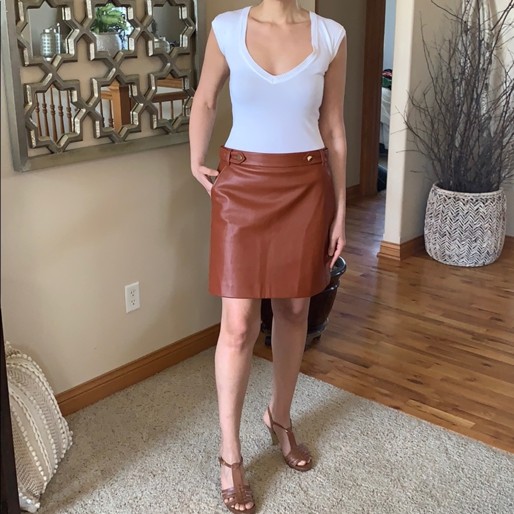 Faux brown leather mini skirt
